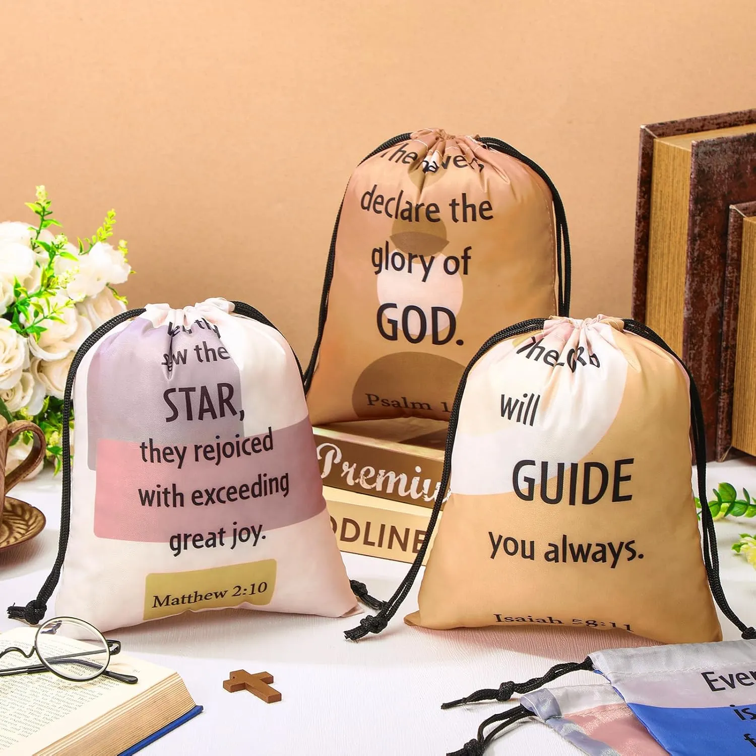 Hosuly 30 Pcs Bible Verse Drawstring Bags Christian Bag Bulk Easter Religious Gift for Women Travel Church Gym Sport Supply