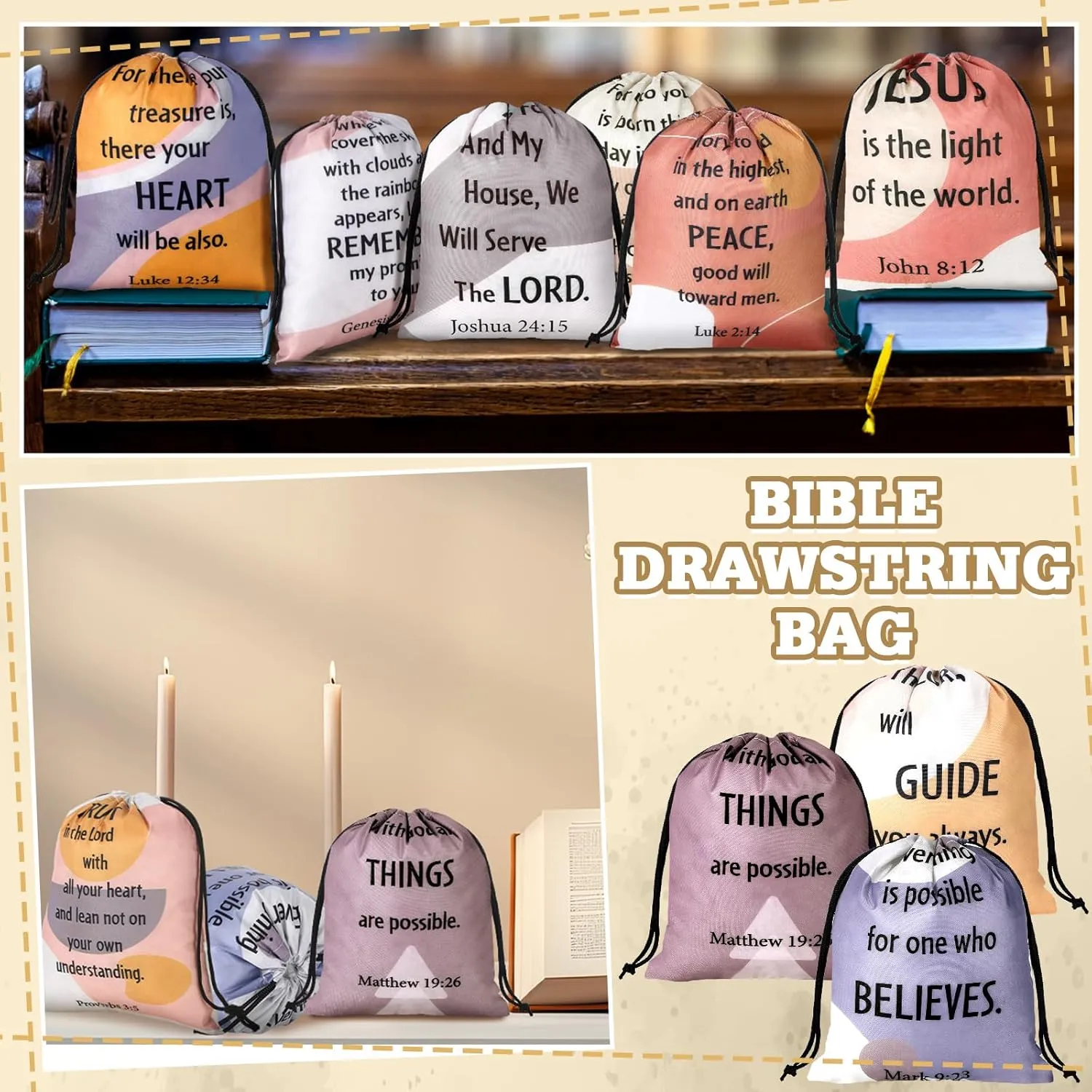 Hosuly 30 Pcs Bible Verse Drawstring Bags Christian Bag Bulk Easter Religious Gift for Women Travel Church Gym Sport Supply
