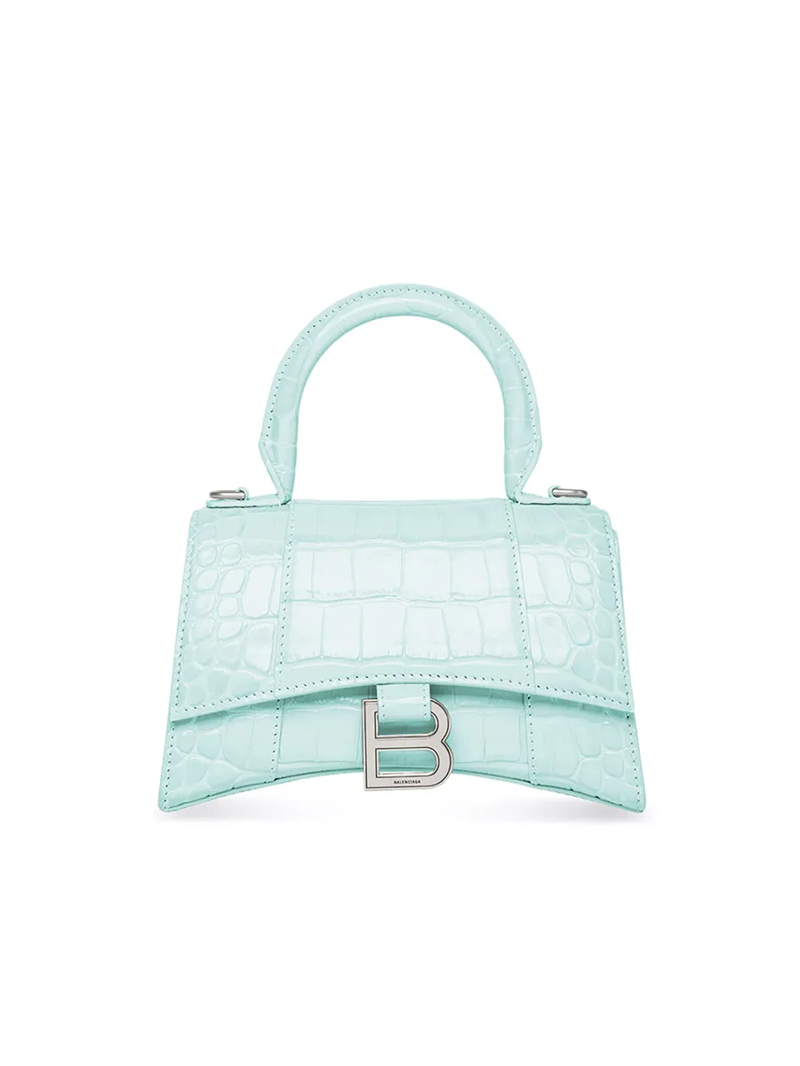 Hourglass XS Handbag Crocodile Embossed in Light Blue
