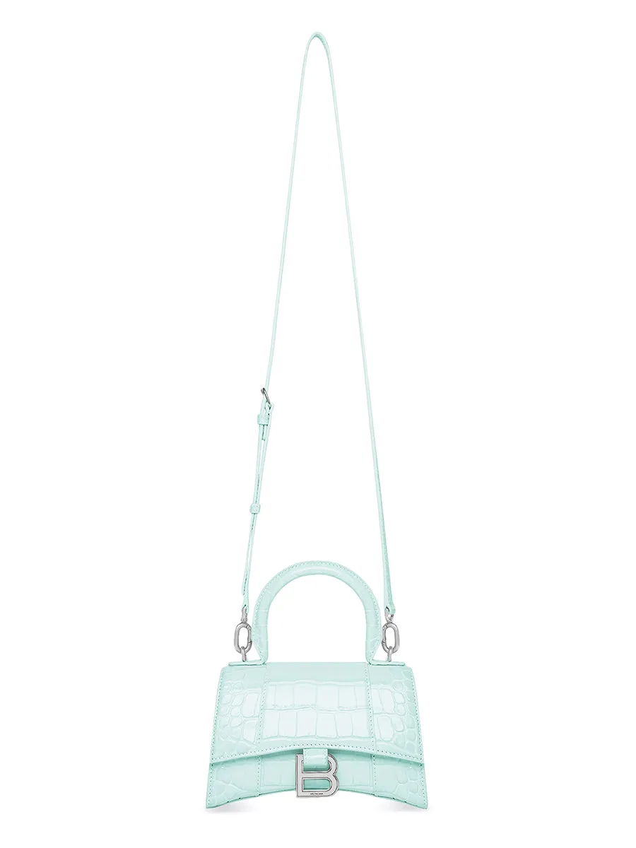 Hourglass XS Handbag Crocodile Embossed in Light Blue