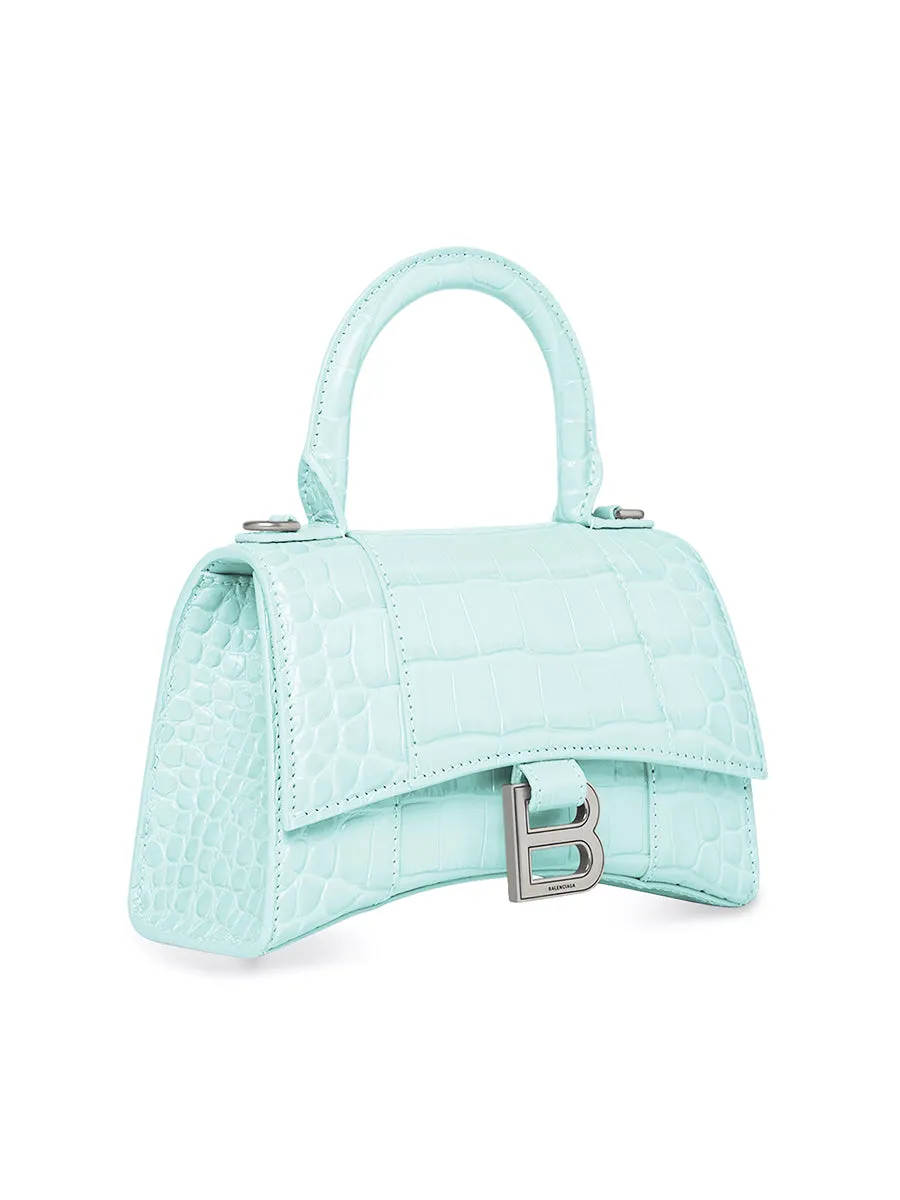 Hourglass XS Handbag Crocodile Embossed in Light Blue