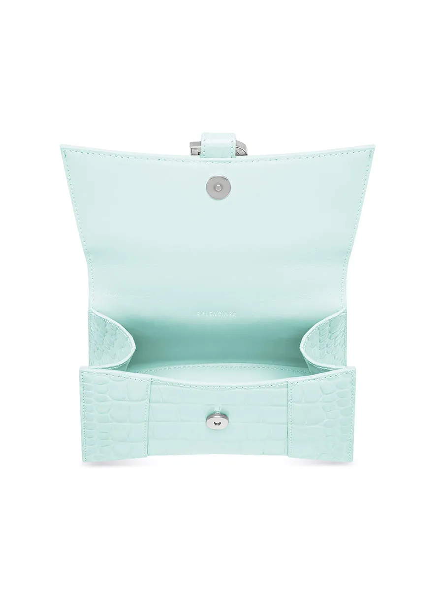 Hourglass XS Handbag Crocodile Embossed in Light Blue