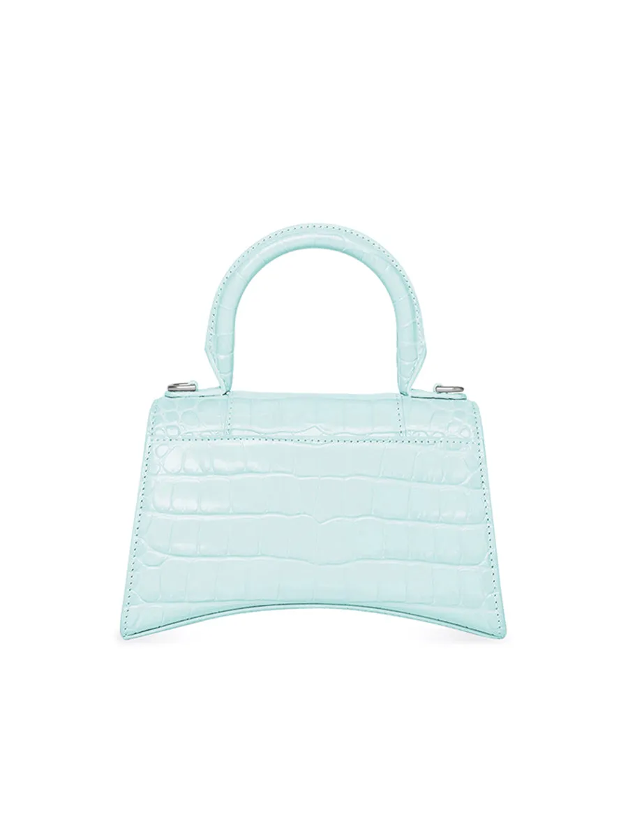 Hourglass XS Handbag Crocodile Embossed in Light Blue