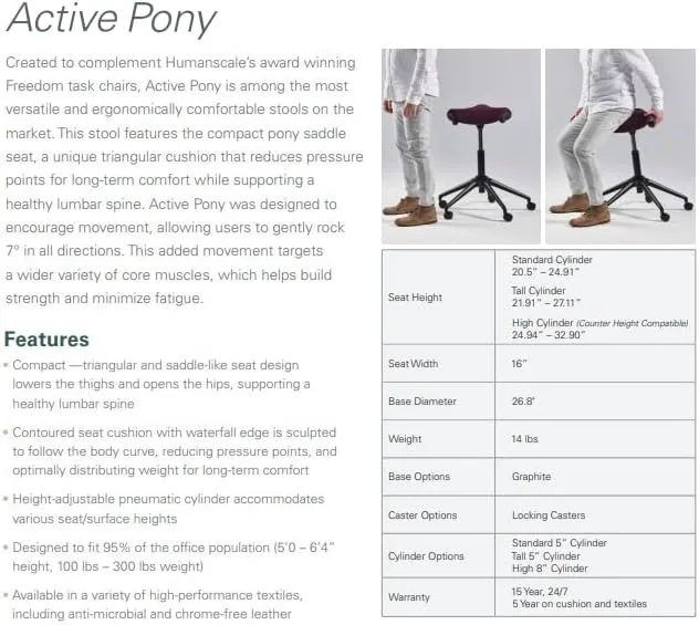 Humanscale Freedom Active Pony Stool with Navy Ginkgo Fabric and Locking Casters (Standard Cylinder 5")