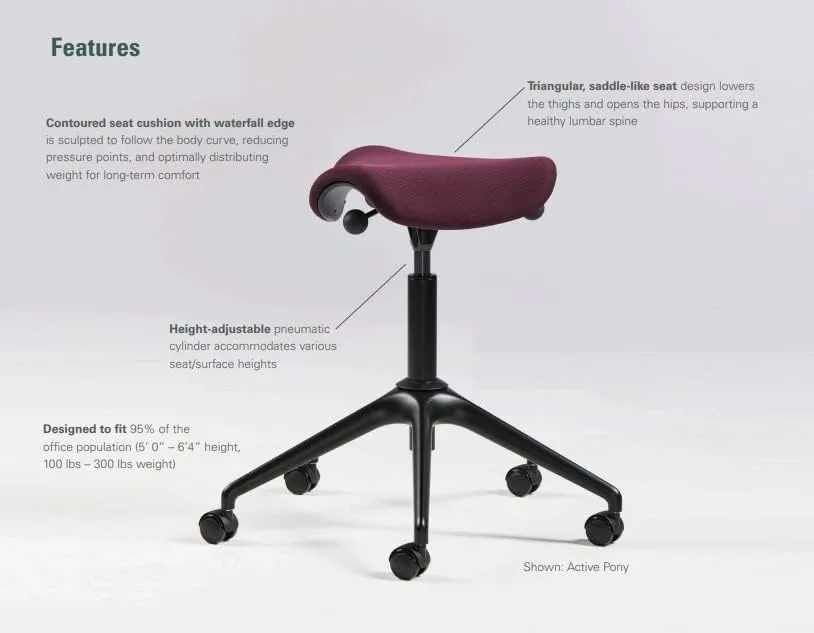 Humanscale Freedom Active Pony Stool with Navy Ginkgo Fabric and Locking Casters (Standard Cylinder 5")
