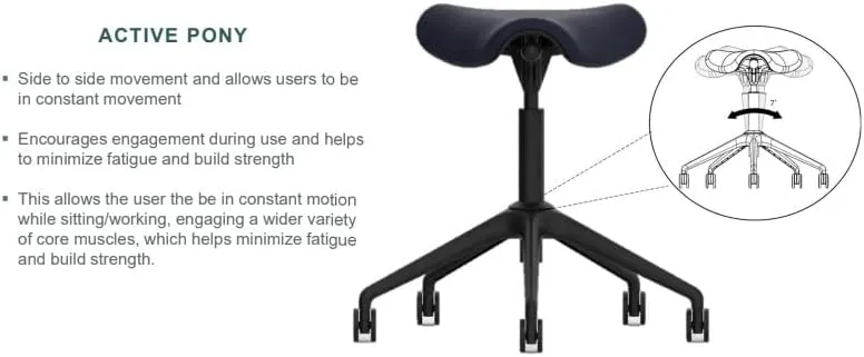 Humanscale Freedom Active Pony Stool with Navy Ginkgo Fabric and Locking Casters (Standard Cylinder 5")