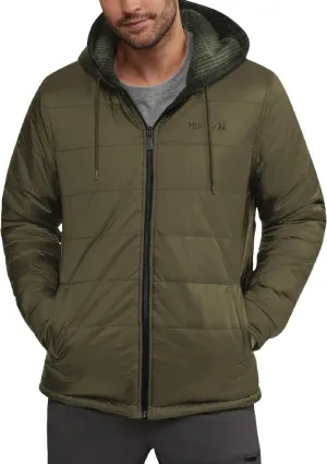 Hurley Men's Reversible Puffer Jacket - Quilted Nylon to Plaid Fleece Puffer Jacket - Insulated Winter Jackets for Men (S-XL)