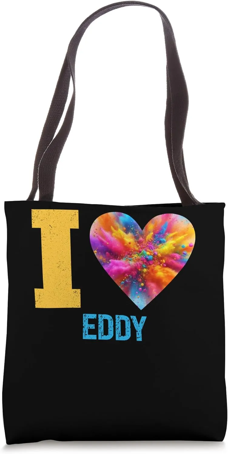 I Love Eddy Tie Dye Man Heart Name Tote Bag