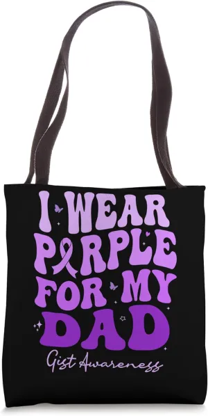 I Wear Purple For My Dad GIST Awareness Retro Groovy Tote Bag