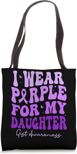 I Wear Purple For My Daughter GIST Awareness Retro Groovy Tote Bag