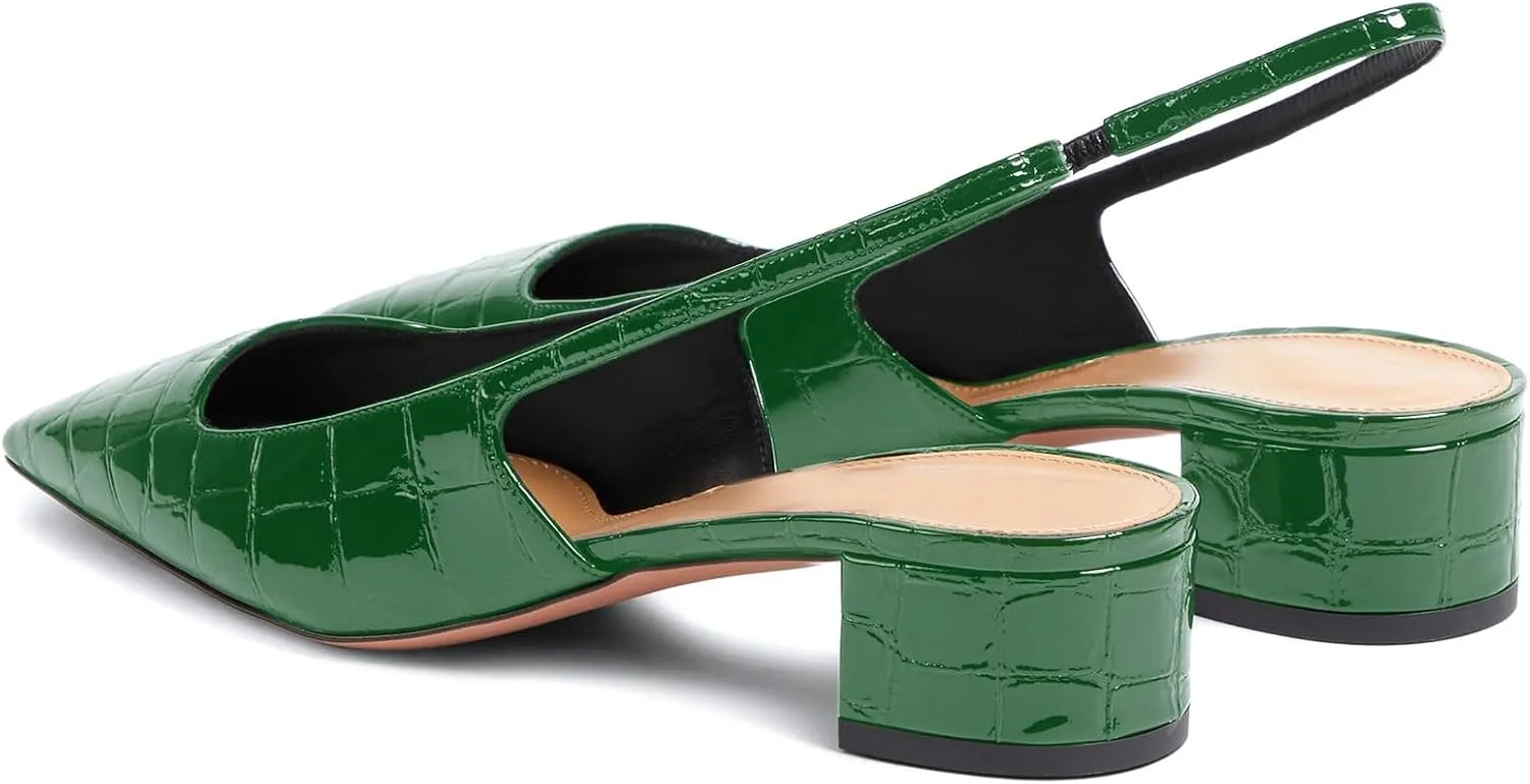 iadore Women Sexy Low Block Heel Shoes Fashion Patent Leather Crocodile Square Toe Slingback Summer Dress Pumps Size 5-12 US