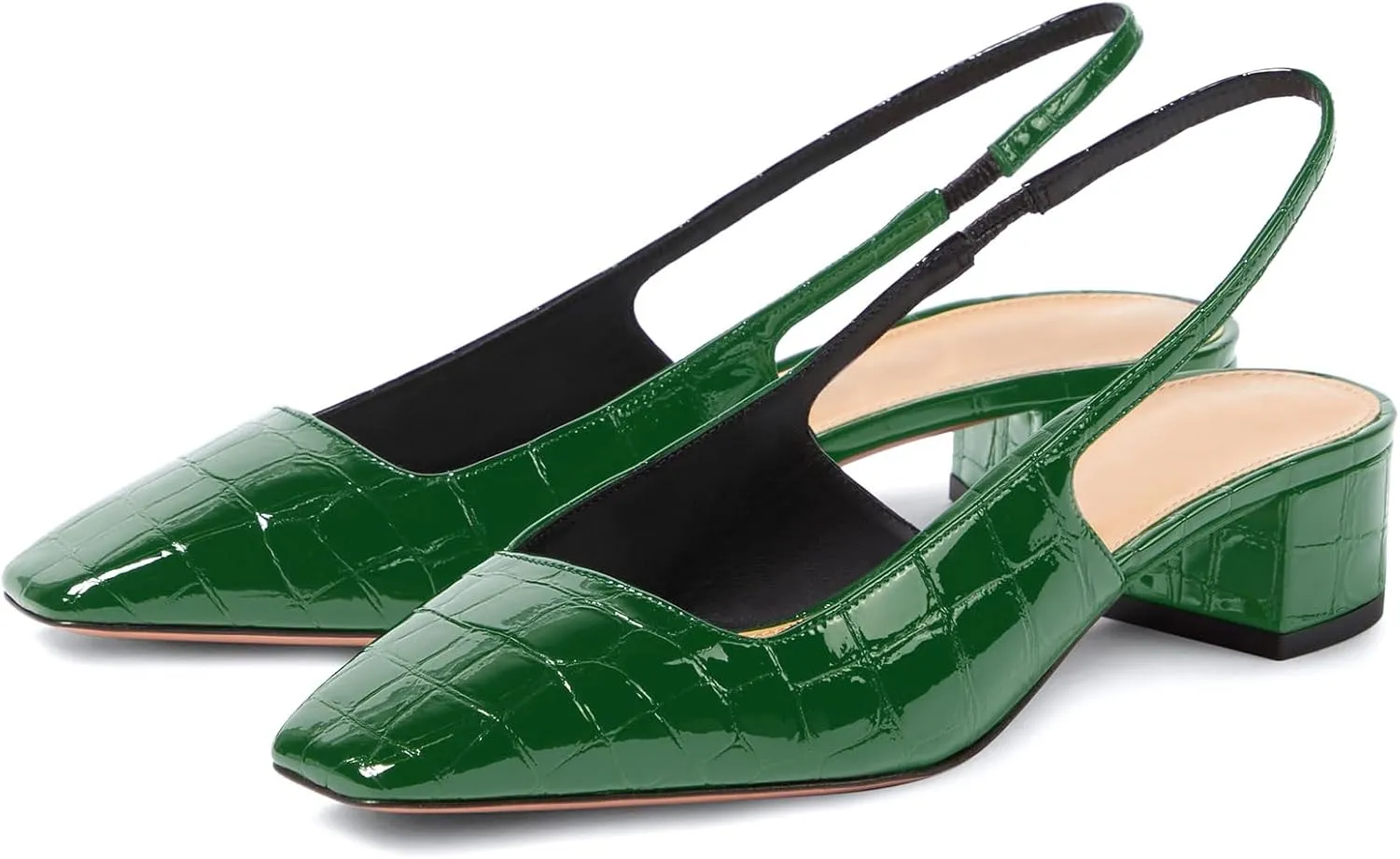 iadore Women Sexy Low Block Heel Shoes Fashion Patent Leather Crocodile Square Toe Slingback Summer Dress Pumps Size 5-12 US