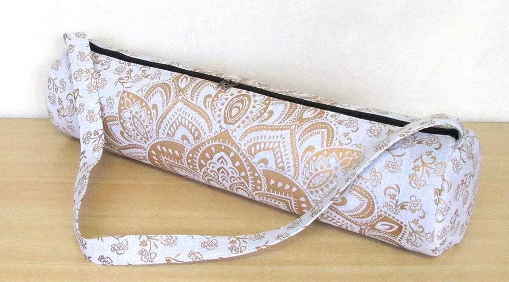 ICC Black Gold Mandala Full-Zip Exercise Yoga Mat Carry Bag Gym Beach Pilates Carrier Bags Hippie Mandala Indian Cotton Bag