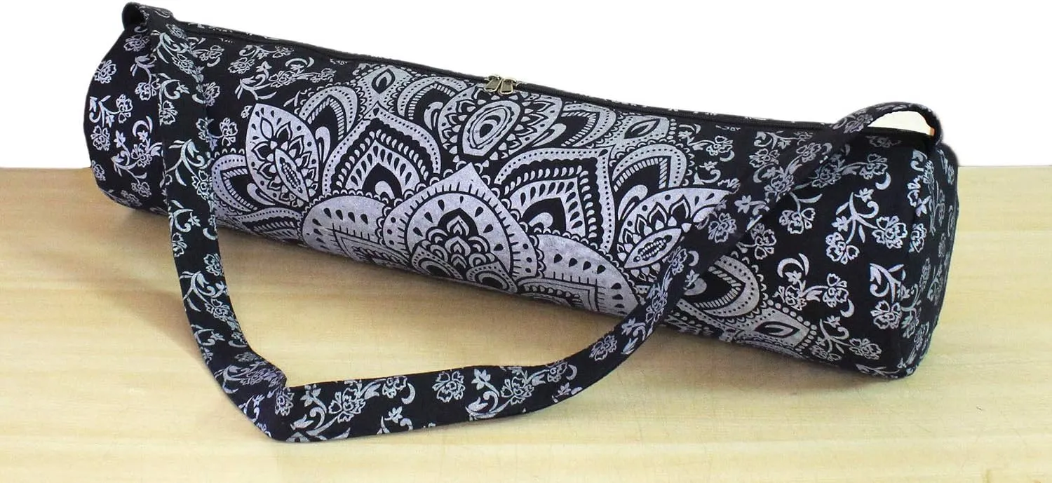 ICC Black Gold Mandala Full-Zip Exercise Yoga Mat Carry Bag Gym Beach Pilates Carrier Bags Hippie Mandala Indian Cotton Bag