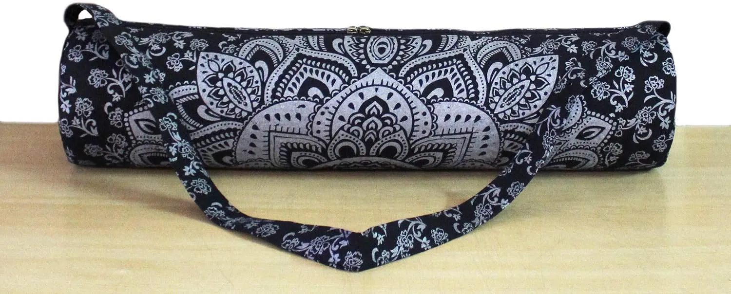 ICC Black Gold Mandala Full-Zip Exercise Yoga Mat Carry Bag Gym Beach Pilates Carrier Bags Hippie Mandala Indian Cotton Bag