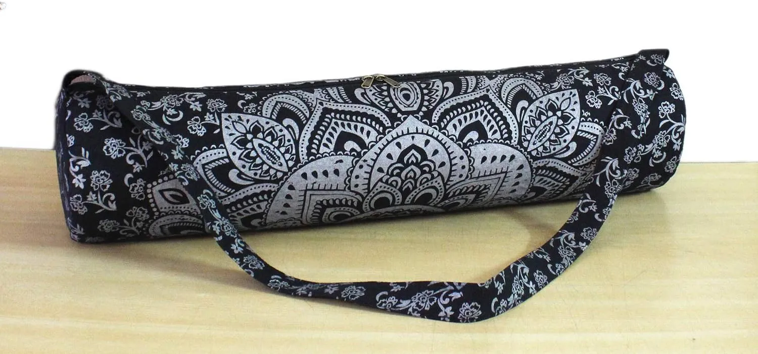 ICC Black Gold Mandala Full-Zip Exercise Yoga Mat Carry Bag Gym Beach Pilates Carrier Bags Hippie Mandala Indian Cotton Bag
