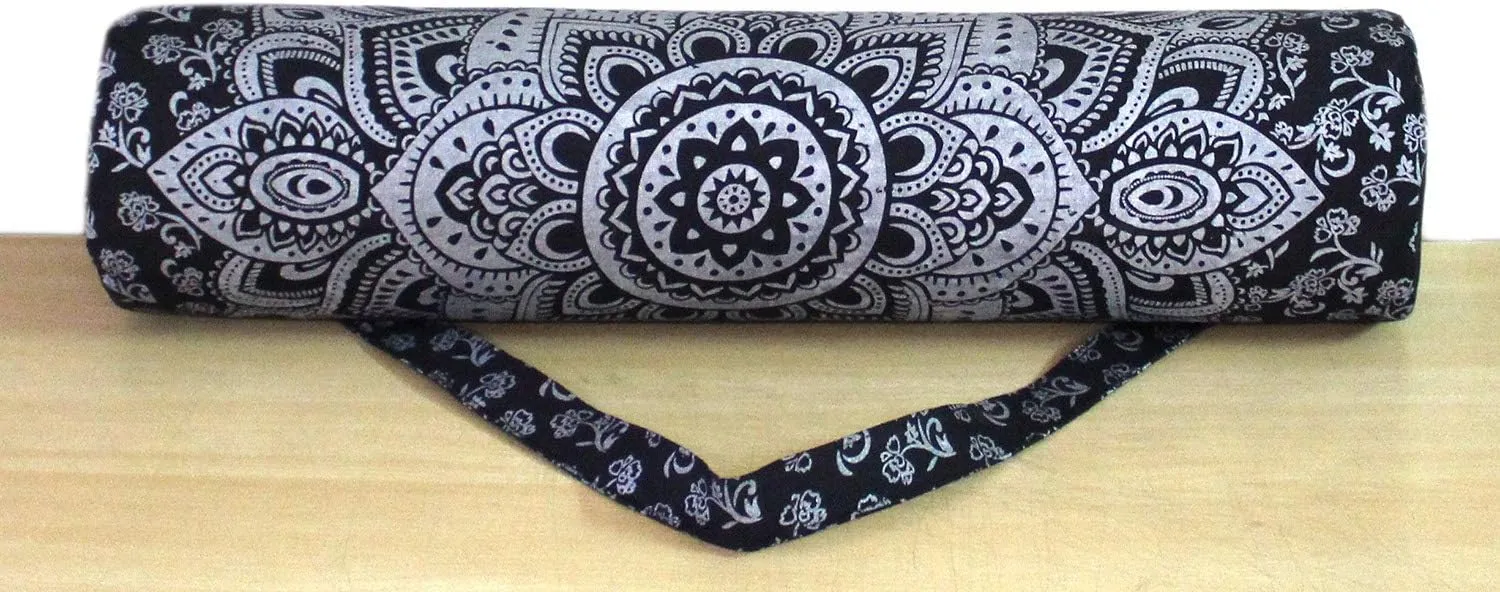 ICC Black Gold Mandala Full-Zip Exercise Yoga Mat Carry Bag Gym Beach Pilates Carrier Bags Hippie Mandala Indian Cotton Bag
