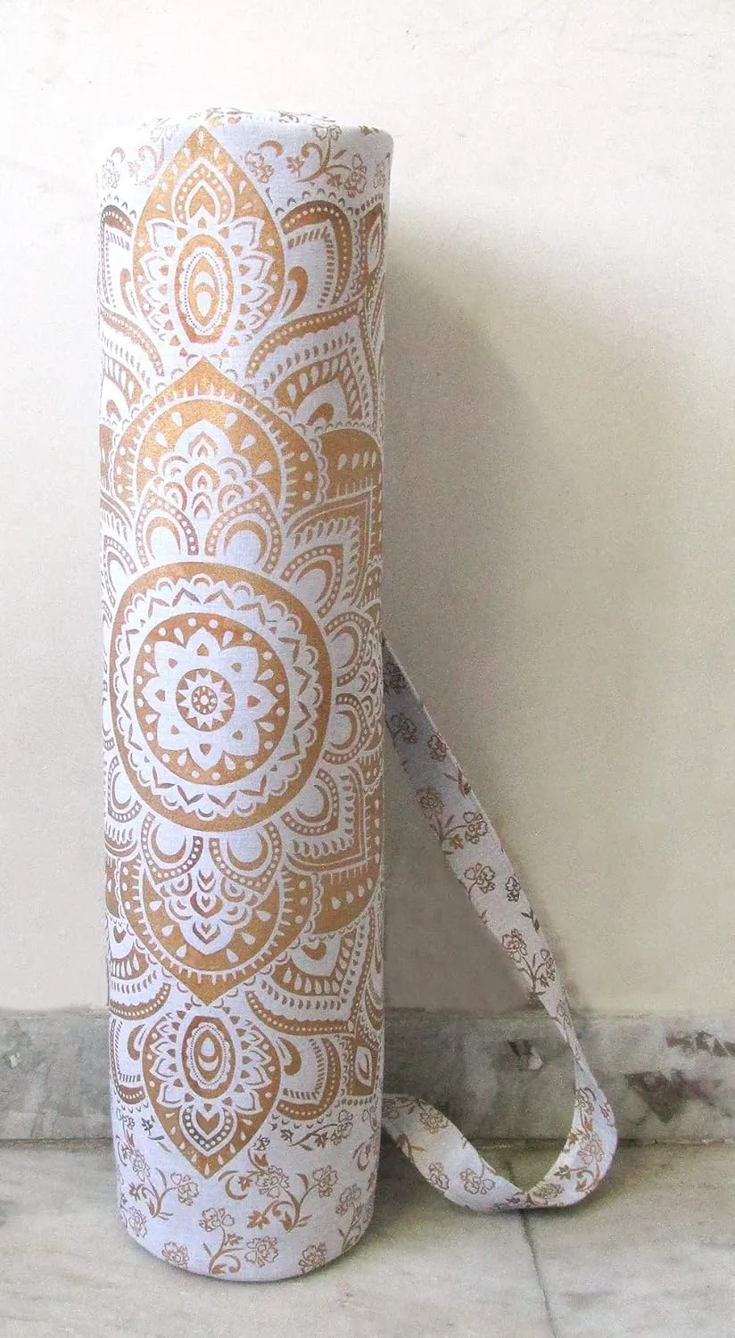 ICC Black Gold Mandala Full-Zip Exercise Yoga Mat Carry Bag Gym Beach Pilates Carrier Bags Hippie Mandala Indian Cotton Bag
