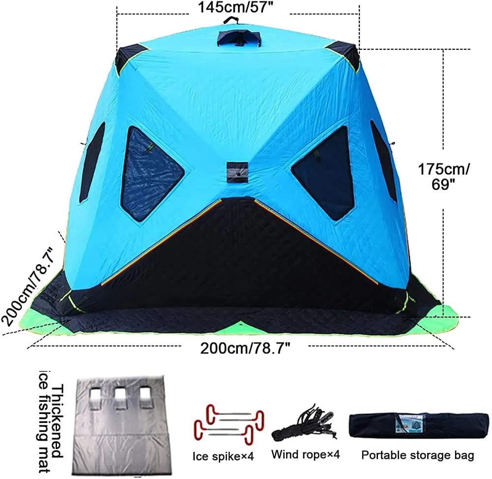 Ice Fishing Shelter 3-4 Person Portable Ice Fishing Tent with with Anchors, Tie Ropes, and Carrying Bag Winter Ice Shanty Tent for Outdoor Camping