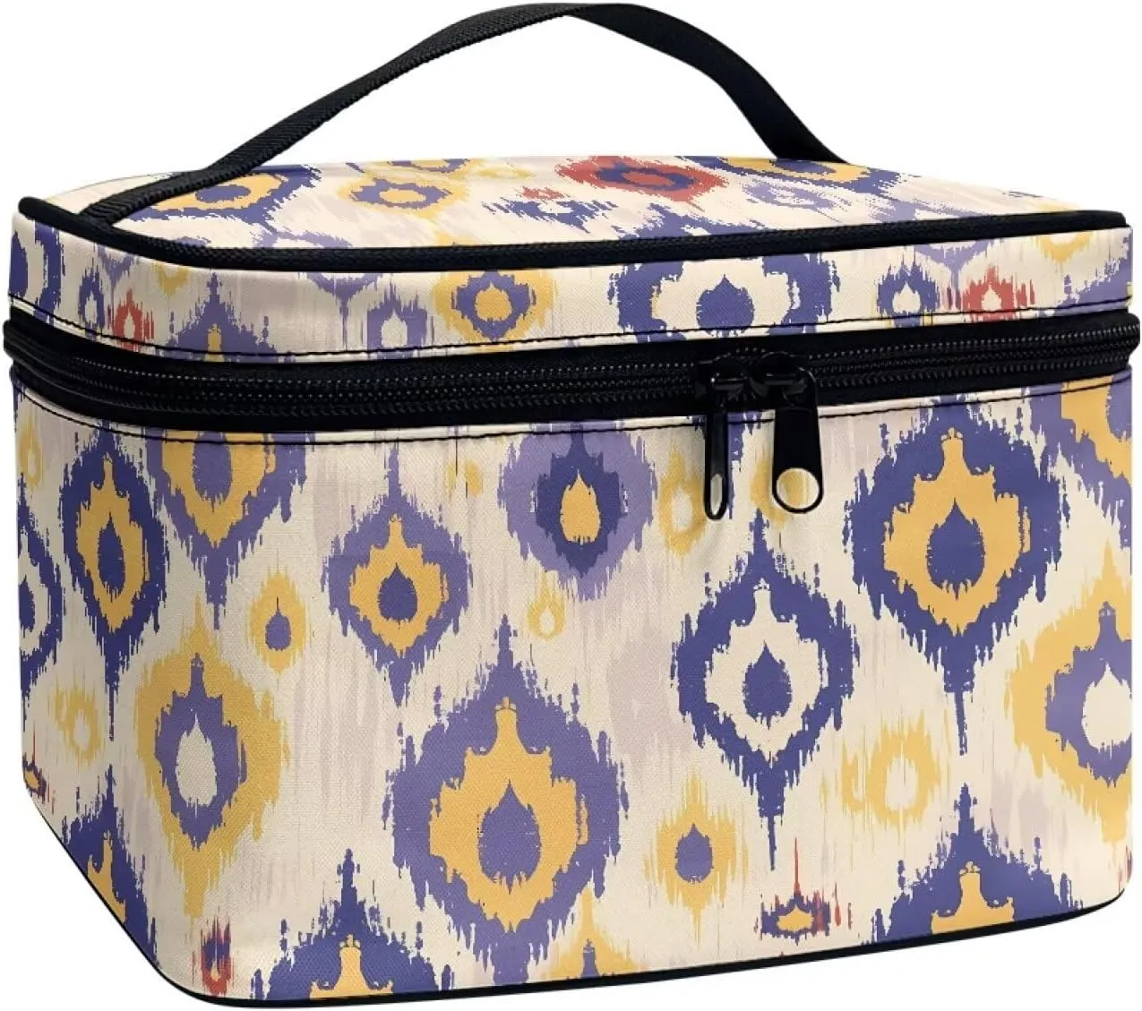 Ikat Pattern Travel Makeup Bag Essentials Bag for Women, Ethnic Indonesia Tie Dye Art Make Up Bag Cosmetic Organizer Travel-Size Toiletries Accessories