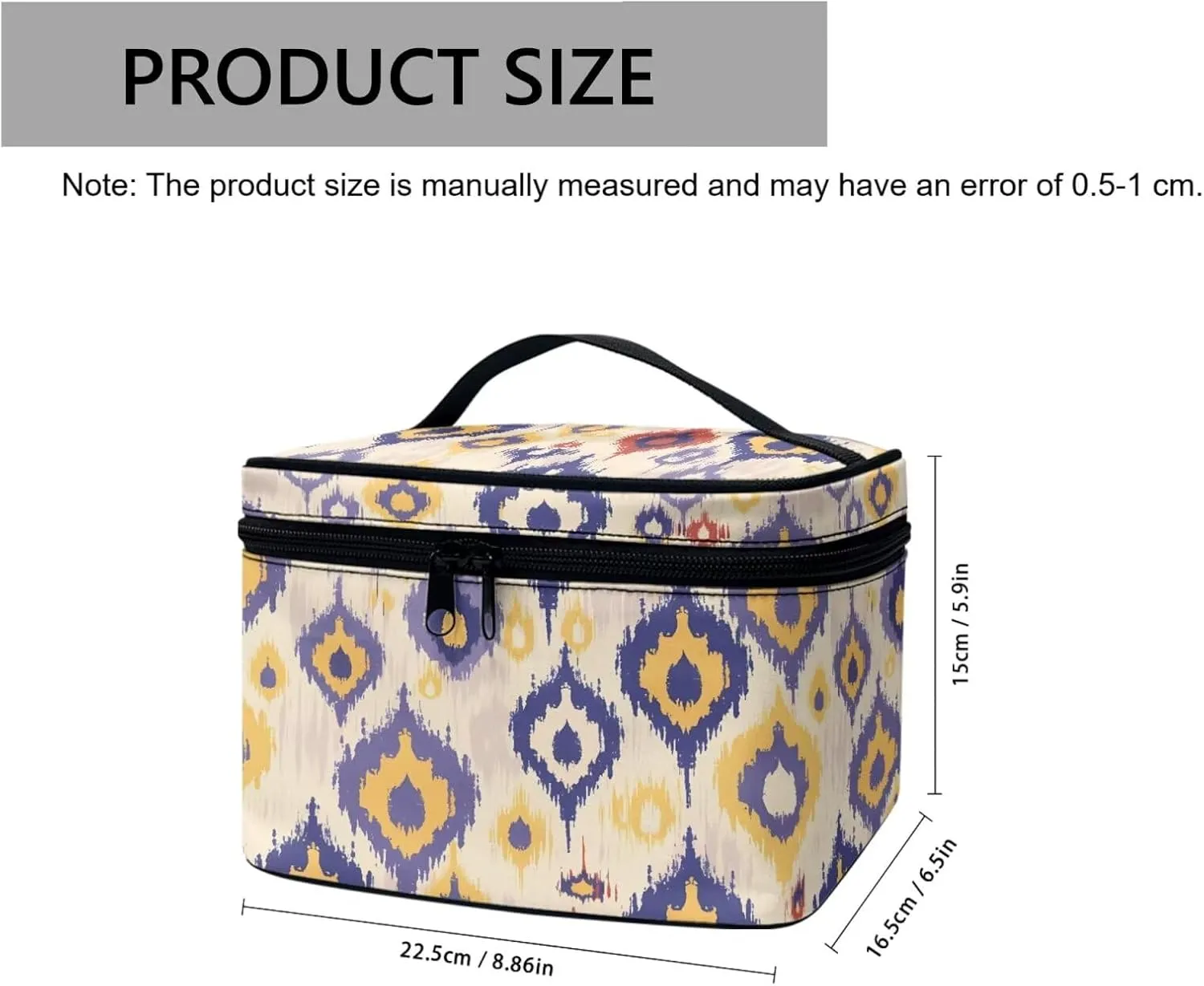 Ikat Pattern Travel Makeup Bag Essentials Bag for Women, Ethnic Indonesia Tie Dye Art Make Up Bag Cosmetic Organizer Travel-Size Toiletries Accessories