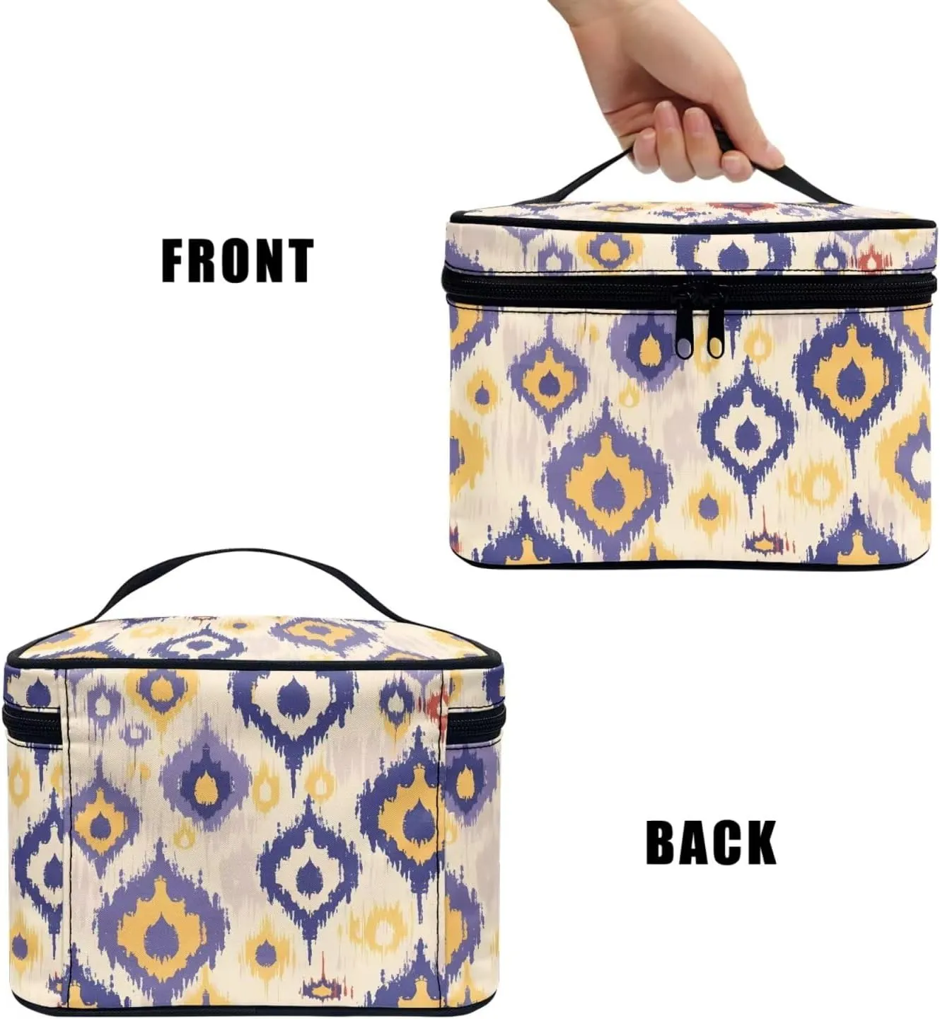 Ikat Pattern Travel Makeup Bag Essentials Bag for Women, Ethnic Indonesia Tie Dye Art Make Up Bag Cosmetic Organizer Travel-Size Toiletries Accessories
