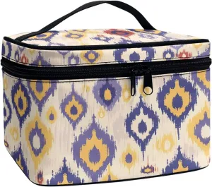 Ikat Pattern Travel Makeup Bag Essentials Bag for Women, Ethnic Indonesia Tie Dye Art Make Up Bag Cosmetic Organizer Travel-Size Toiletries Accessories