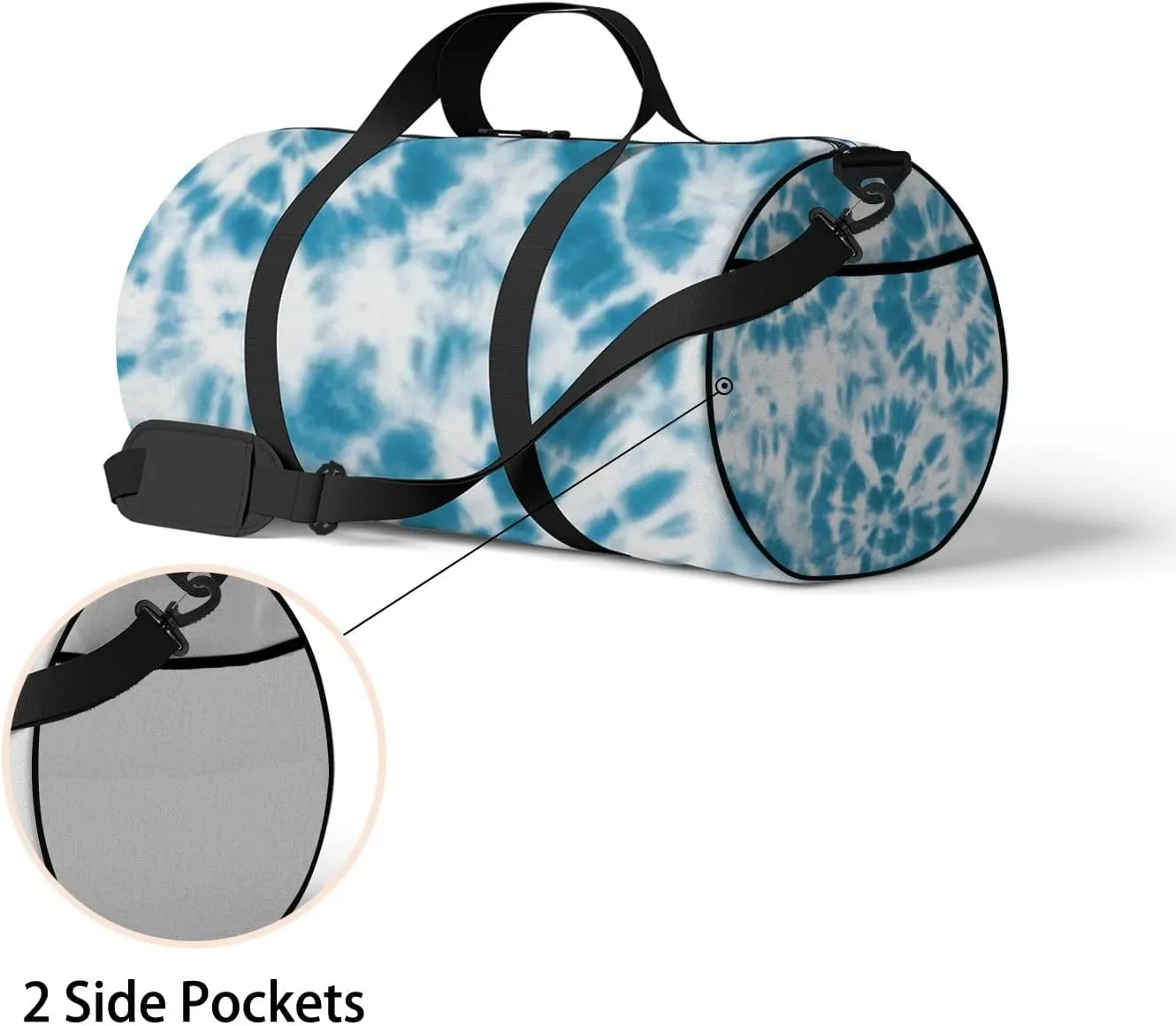 Indigo Blue Circle Tie Dye Sports Duffel Bag Travel Gym Tote Bags Lightweight Durable Shoulder Strap Waterproof Polyester Outside Mesh Pocket Overnight Trip Duffel Bag for Women Men