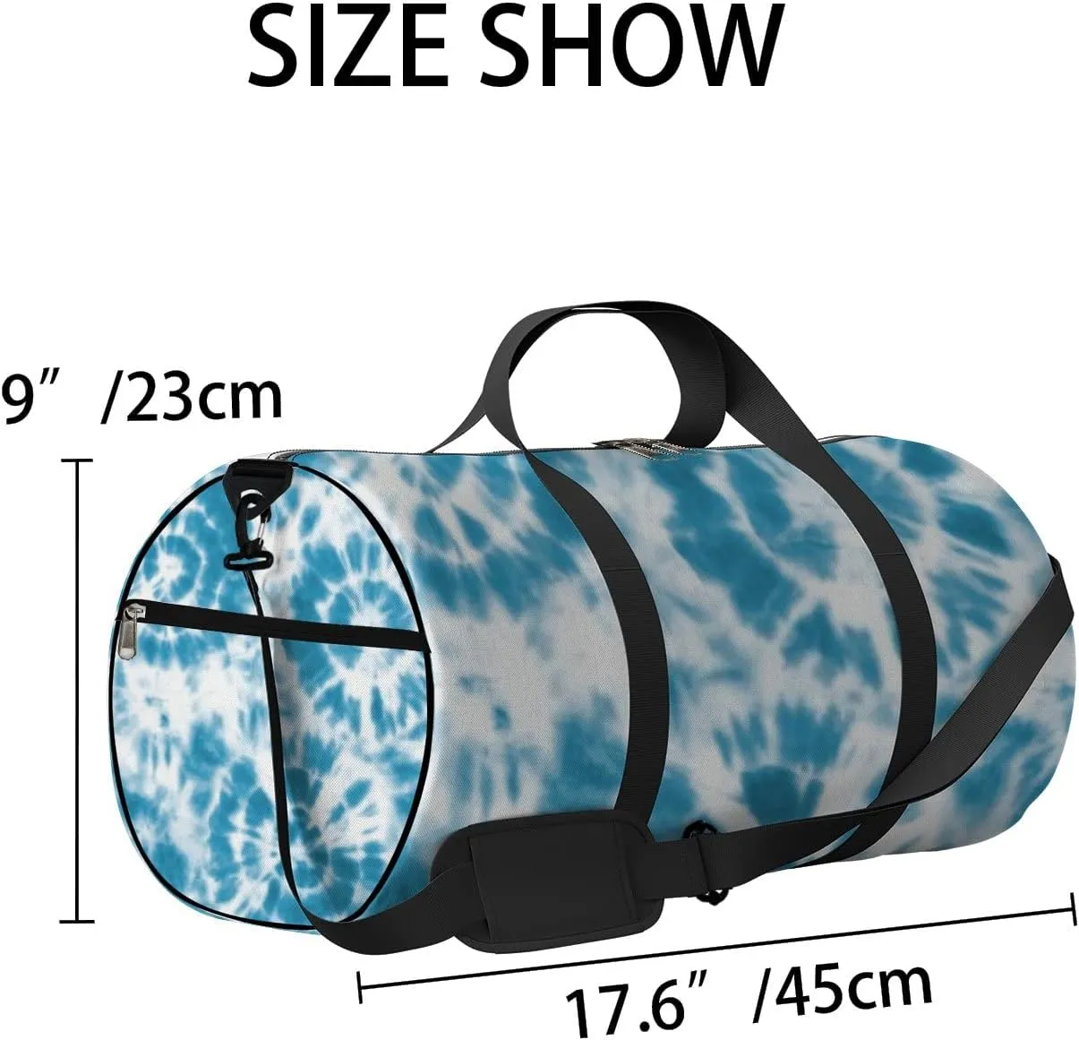 Indigo Blue Circle Tie Dye Sports Duffel Bag Travel Gym Tote Bags Lightweight Durable Shoulder Strap Waterproof Polyester Outside Mesh Pocket Overnight Trip Duffel Bag for Women Men