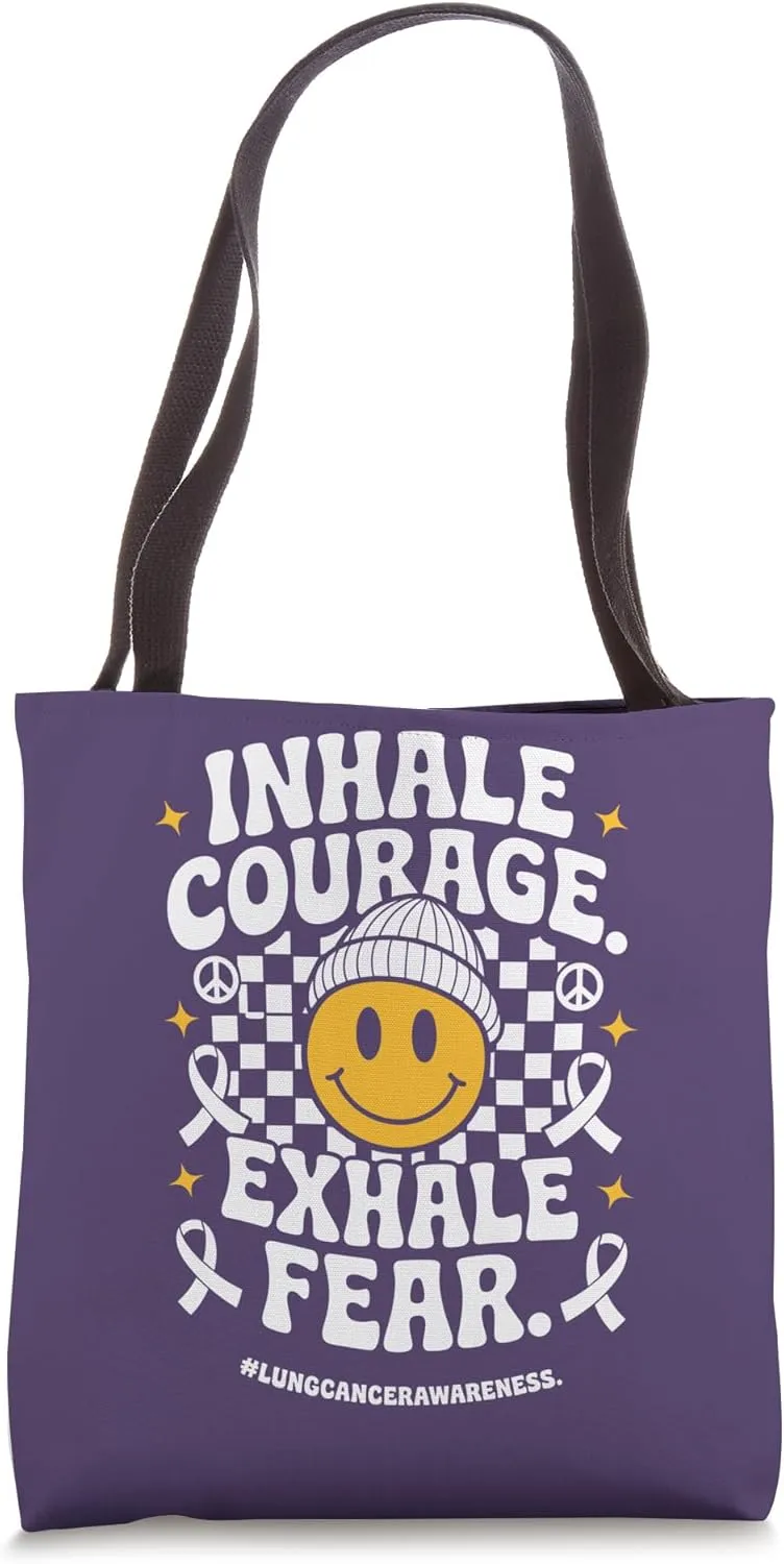 Inhale Courage Exhale Fear Groovy Lung Cancer Awareness Tote Bag