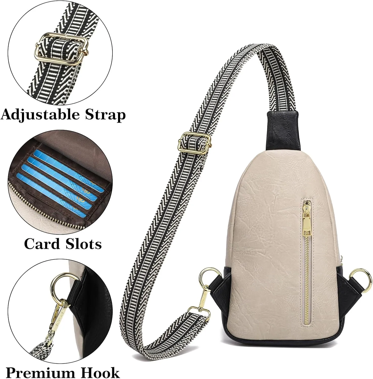 INICAT Crossbody Sling Bags Fanny Packs Leather Purses Chest Bag for Women
