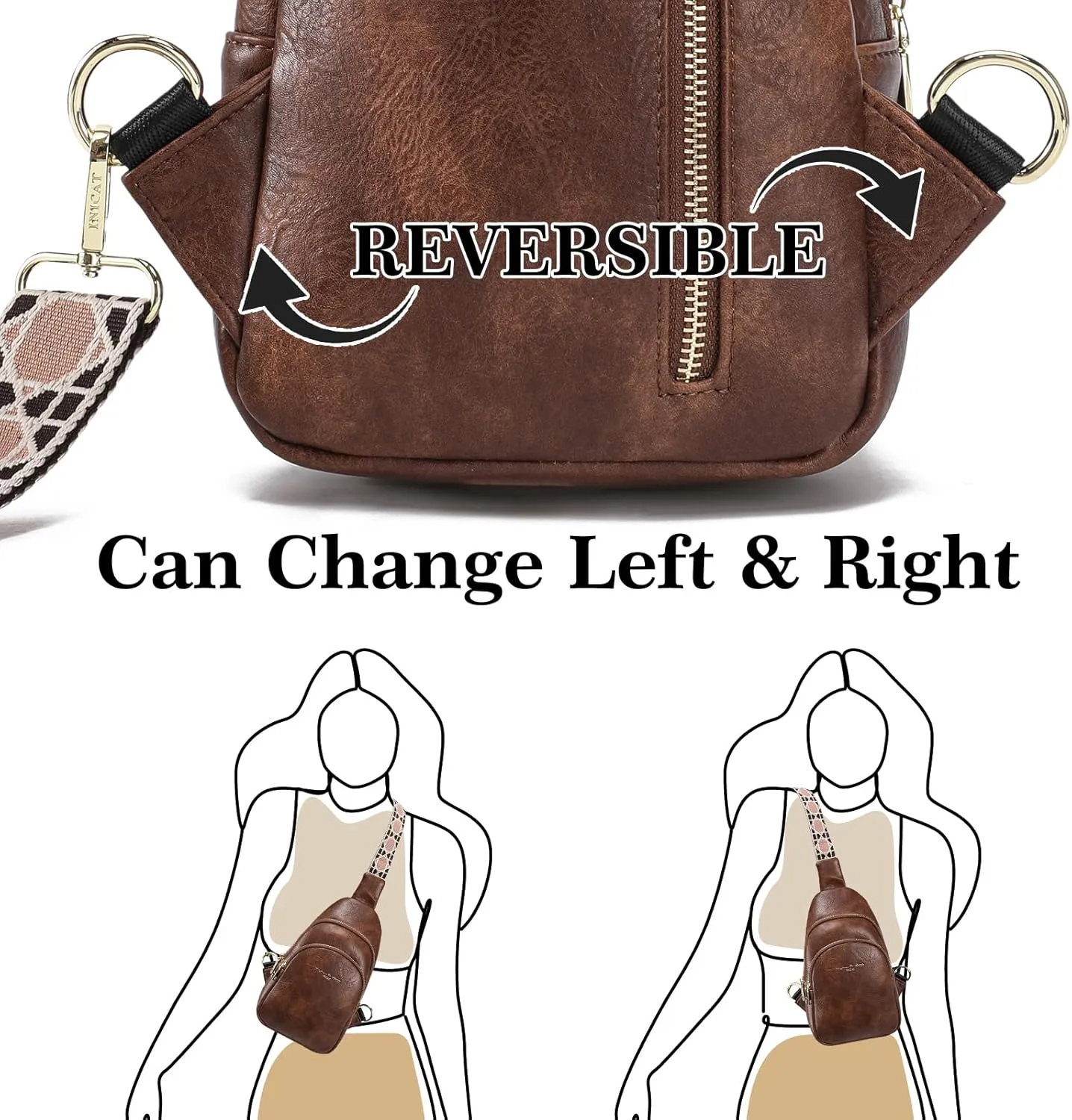 INICAT Crossbody Sling Bags Fanny Packs Leather Purses Chest Bag for Women