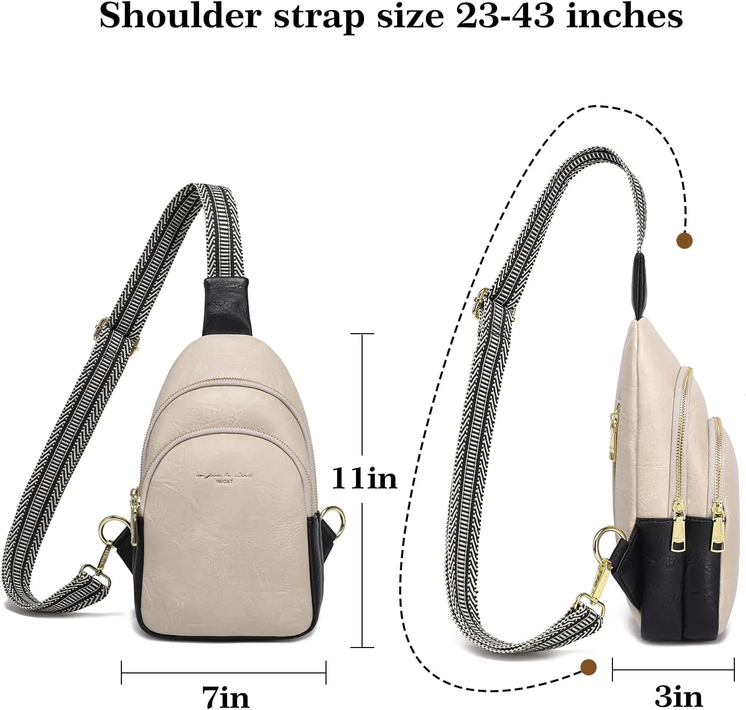 INICAT Crossbody Sling Bags Fanny Packs Leather Purses Chest Bag for Women