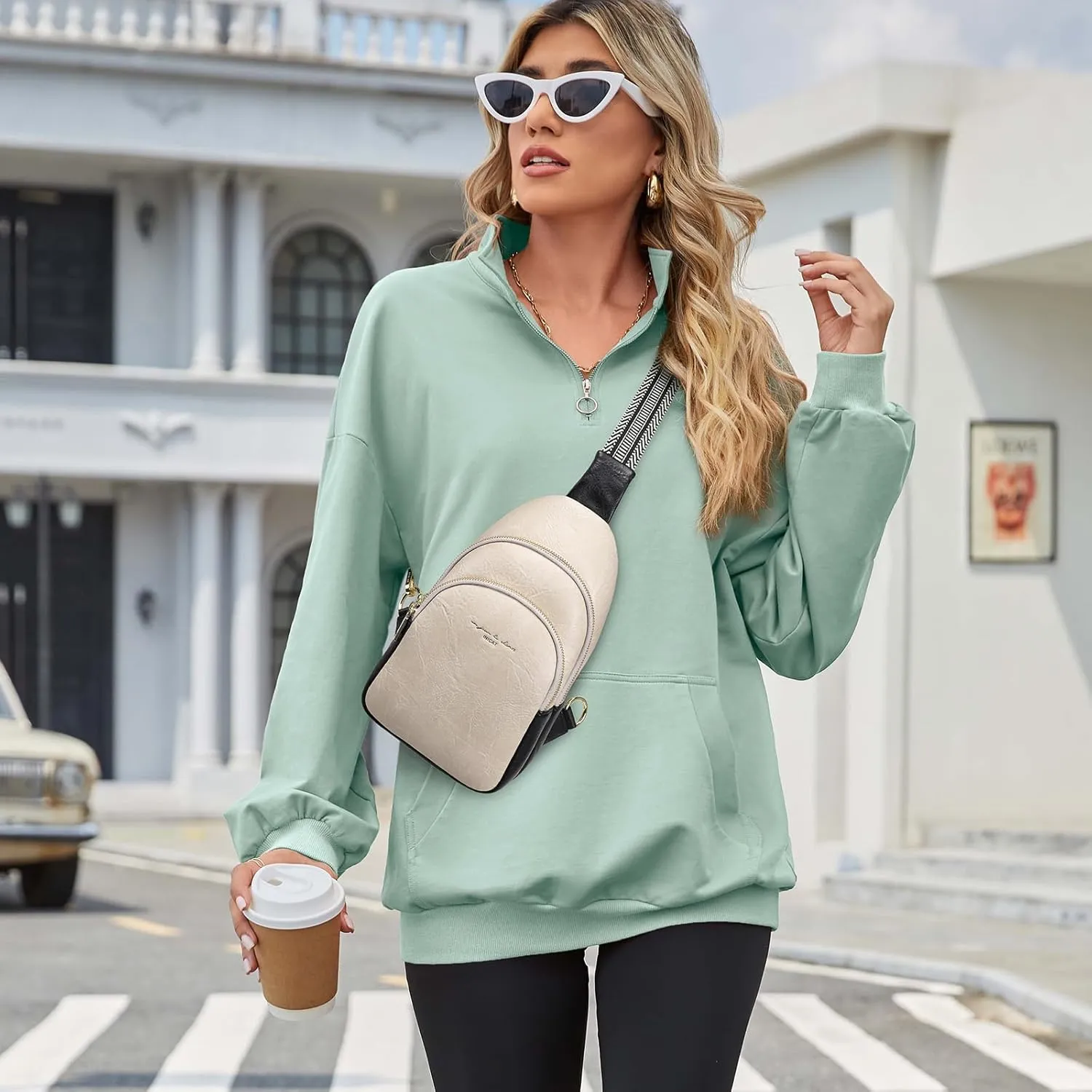 INICAT Crossbody Sling Bags Fanny Packs Leather Purses Chest Bag for Women