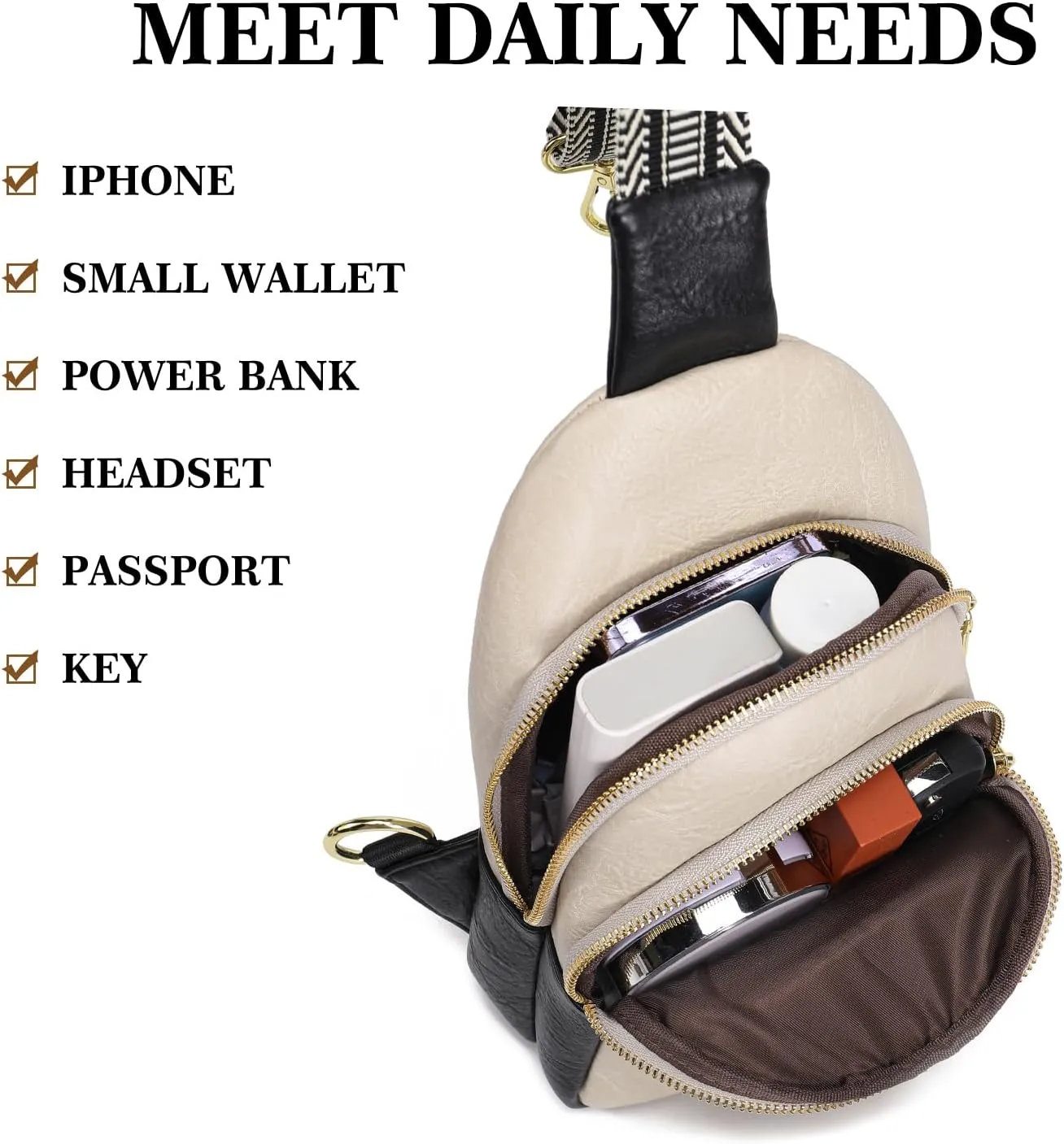 INICAT Crossbody Sling Bags Fanny Packs Leather Purses Chest Bag for Women