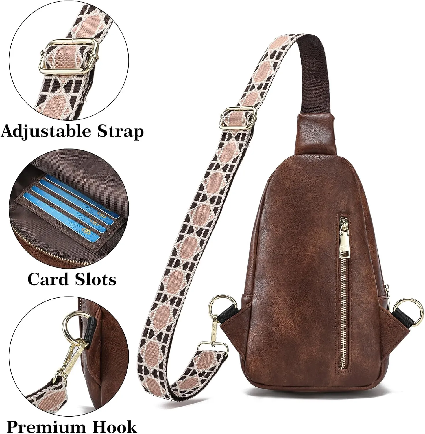 INICAT Crossbody Sling Bags Fanny Packs Leather Purses Chest Bag for Women