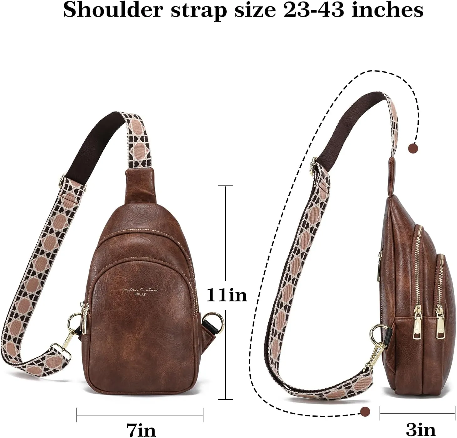 INICAT Crossbody Sling Bags Fanny Packs Leather Purses Chest Bag for Women