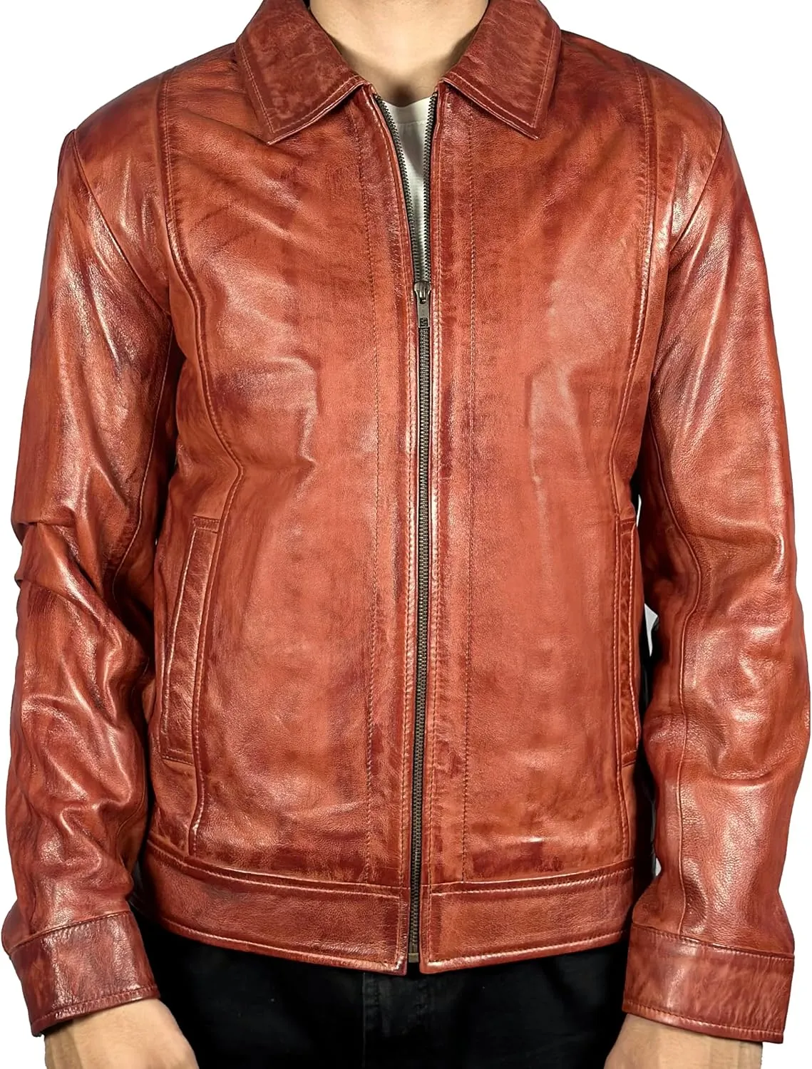 Isaac & David Chicago Men's New Black/Brown Lambskin Leather Classic Open Bottom Jacket Motorcycle Vintage Racing Jacket