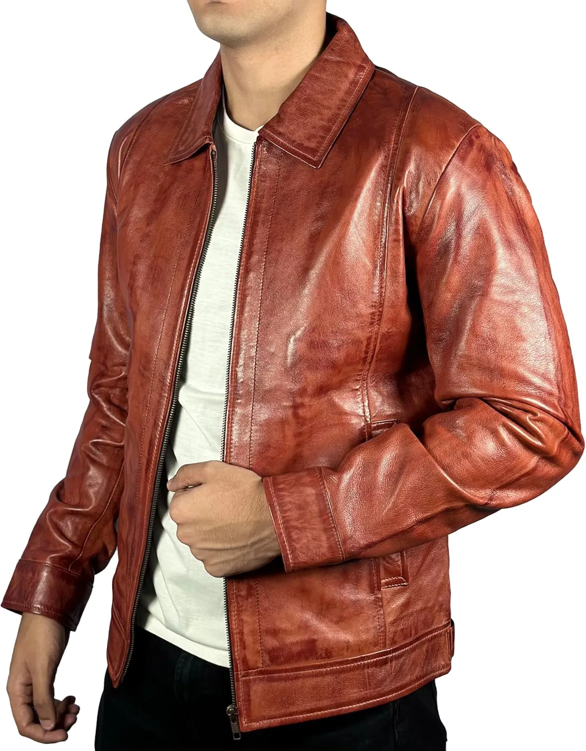 Isaac & David Chicago Men's New Black/Brown Lambskin Leather Classic Open Bottom Jacket Motorcycle Vintage Racing Jacket