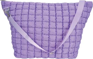 iscream 16" x 12.5" Puffy Quilted Compact Travel Tote Bag with Zipper Closure and Adjustable Strap - Vivid Violet