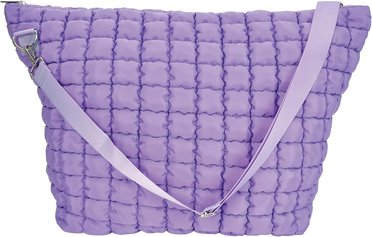 iscream 16" x 12.5" Puffy Quilted Compact Travel Tote Bag with Zipper Closure and Adjustable Strap - Vivid Violet