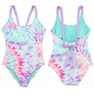 Island Soul Tie-Dye Scrunchie Straps Soft Tie Back One-Piece Swimsuit