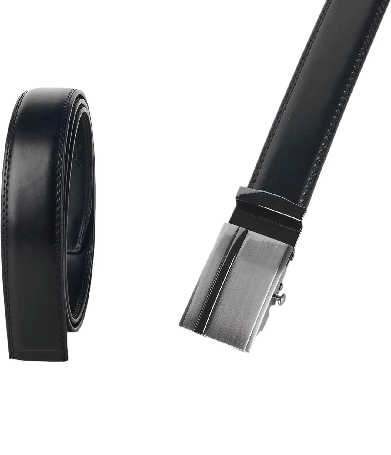 Jacob Alexander Men's Genuine Leather Adjustable Dress Ratchet Track Belt with Sleek Single Stripe Click Buckle