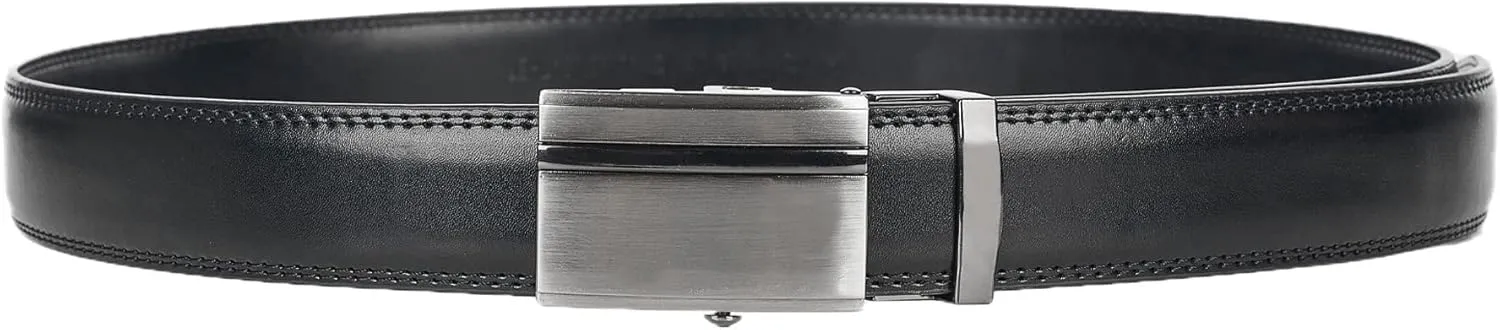 Jacob Alexander Men's Genuine Leather Adjustable Dress Ratchet Track Belt with Sleek Single Stripe Click Buckle