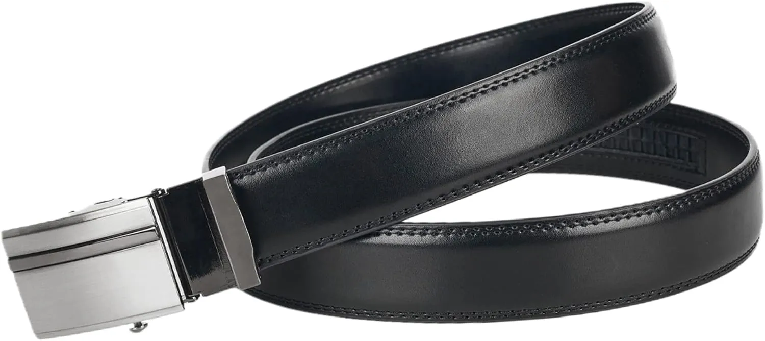 Jacob Alexander Men's Genuine Leather Adjustable Dress Ratchet Track Belt with Sleek Single Stripe Click Buckle