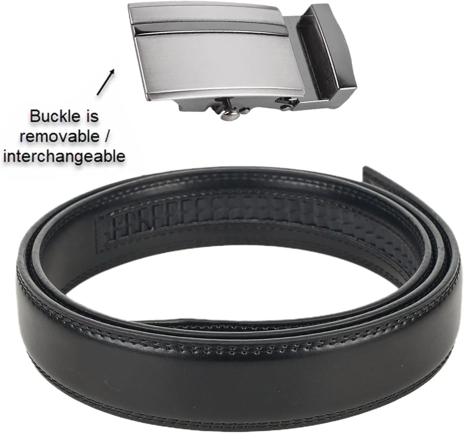 Jacob Alexander Men's Genuine Leather Adjustable Dress Ratchet Track Belt with Sleek Single Stripe Click Buckle