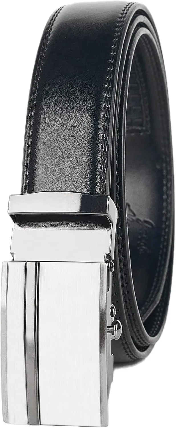 Jacob Alexander Men's Genuine Leather Adjustable Dress Ratchet Track Belt with Sleek Single Stripe Click Buckle