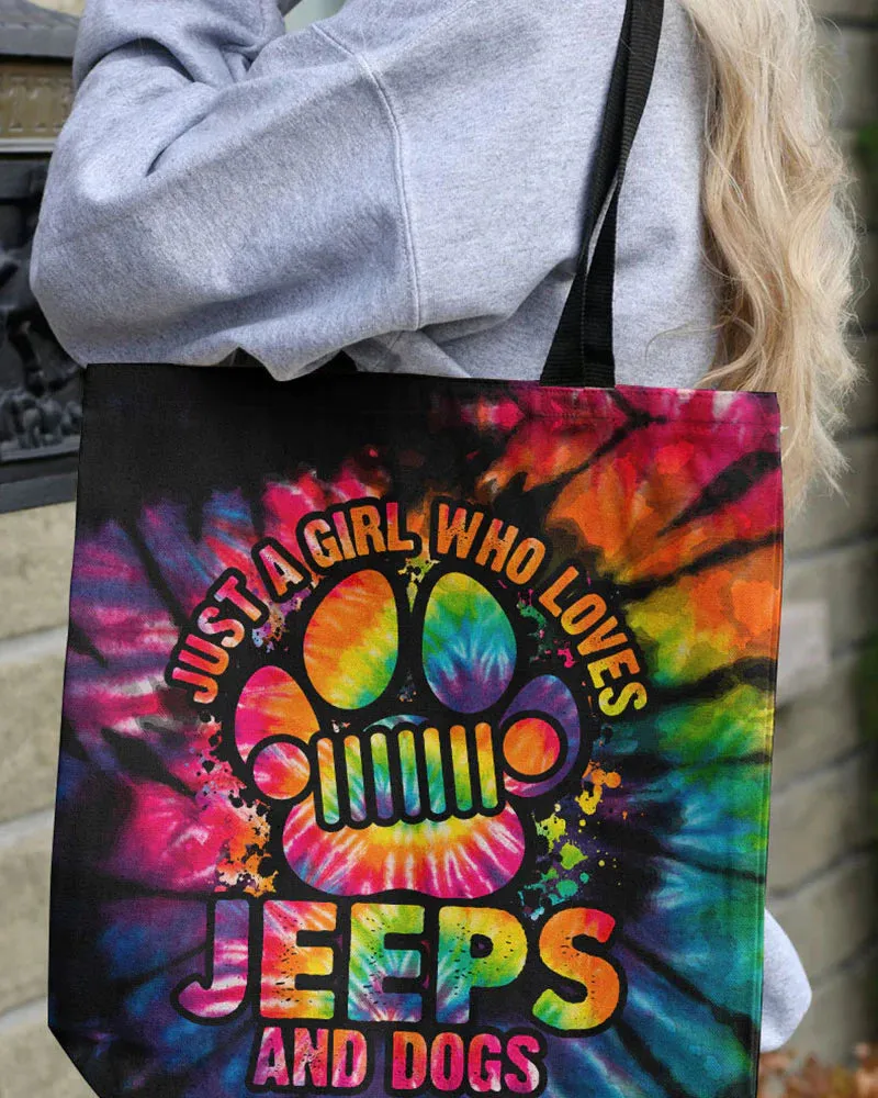 Jeep Dog Paw Colorful Tie Dye Tote Bag Canvas Bag