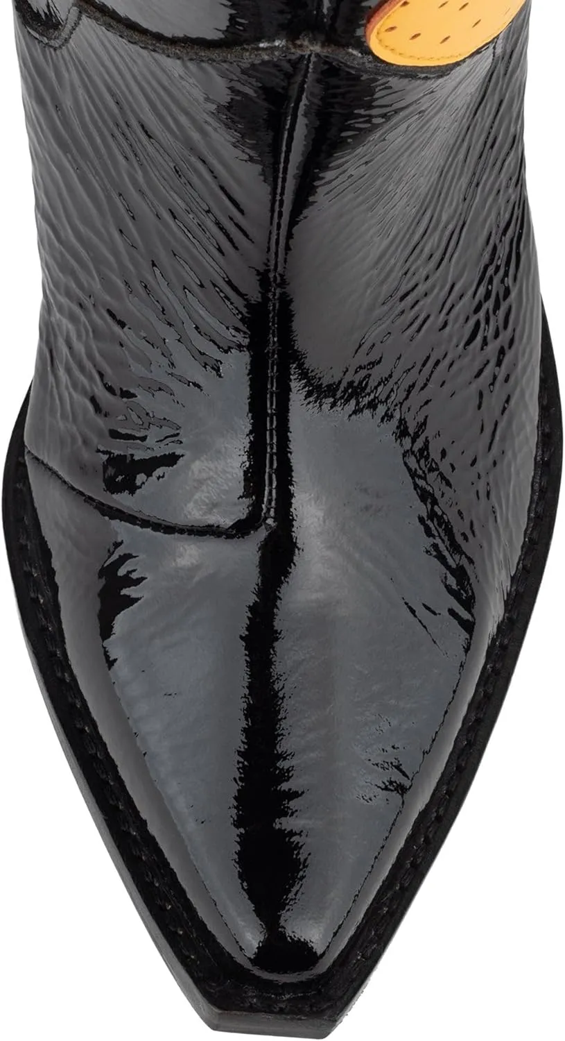 Jeffrey Campbell KLLR-Cobra Mid-Calf Snake Decal Western Boot Black Crinkle Pat Yellow