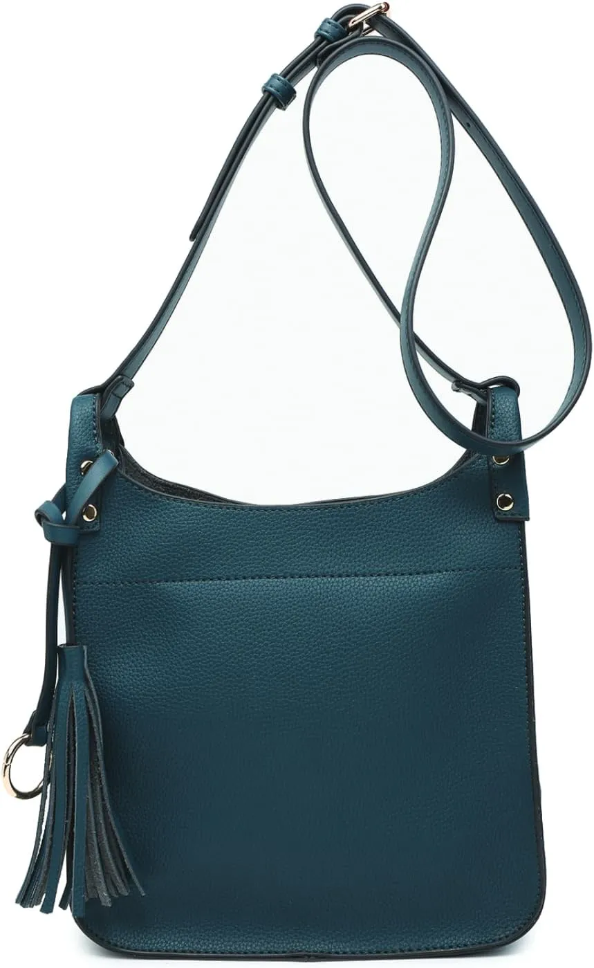 JEN & CO. Lucinda Square Crossbody Bags for Women Vegan Leather Purses Adjustable Strap Shoulder Handbags with Tassel